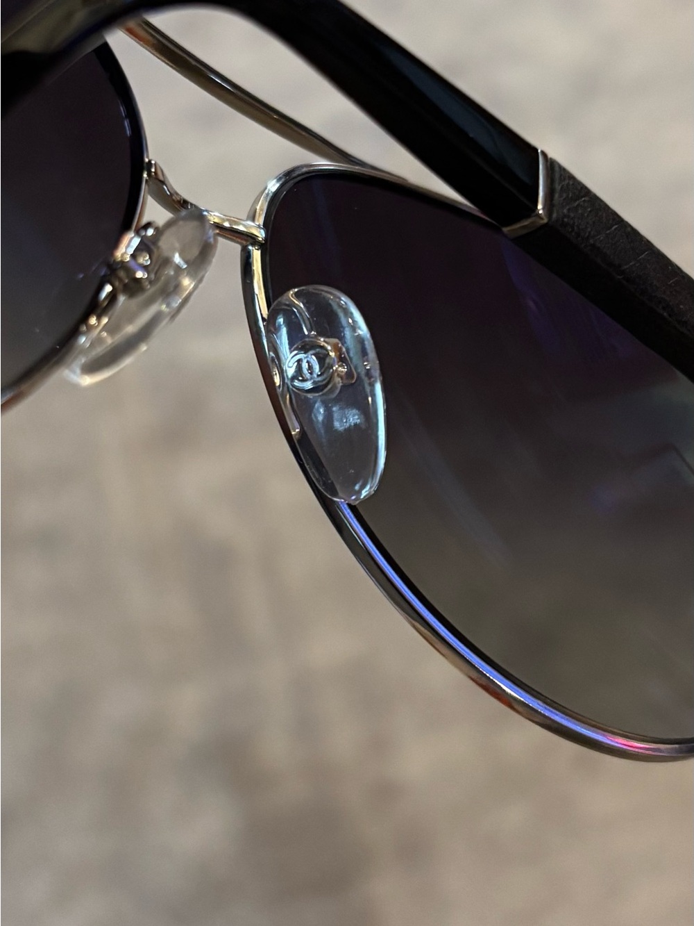 CHANEL Silver Aviator Sunglasses with Gradient Black Lenses - Picture 7 of 10